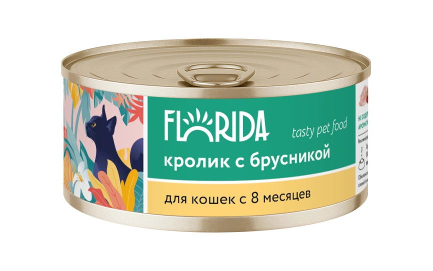 Влажный корм FLORIDA для взрослых кошек из морской рыбы с клюквой, 100 г фото 1