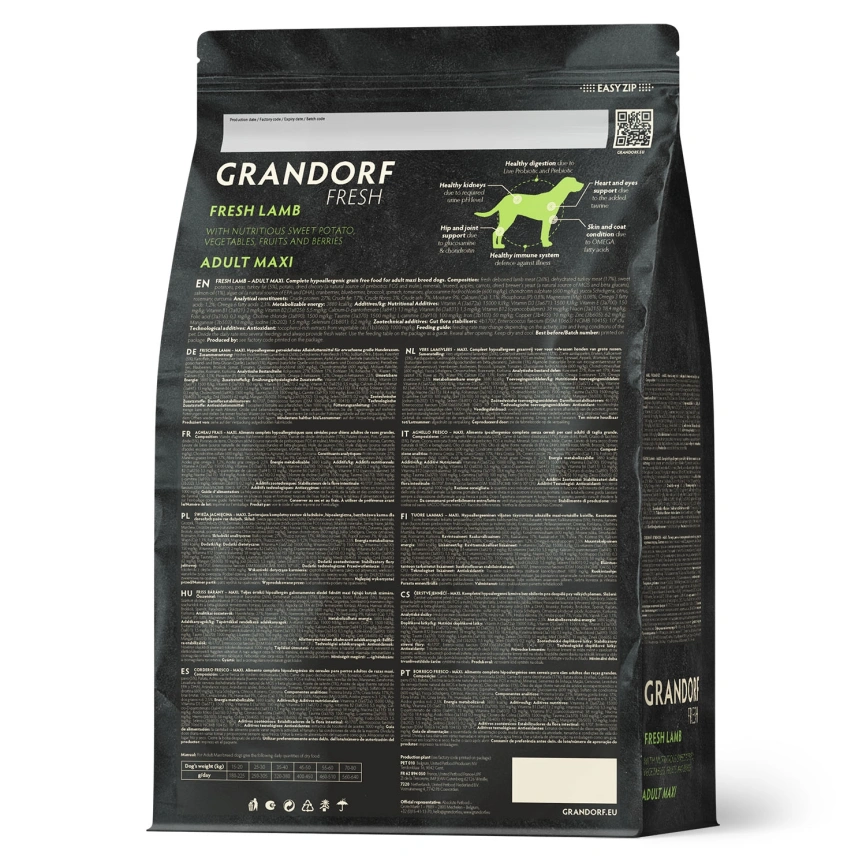 Сухой корм Grandorf Fresh Dog для взрослых собак крупных пород чувствительное пищеварение и гипоаллергенный ягненок с бататом 3 кг фото 2