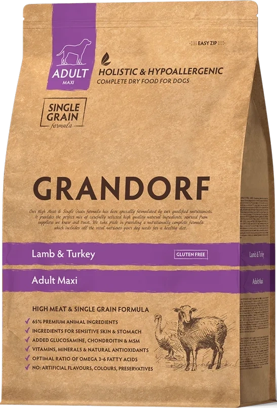 Сухой корм Grandorf Lamb & Turkey Maxi для взрослых собак крупных пород, 3 кг фото 1