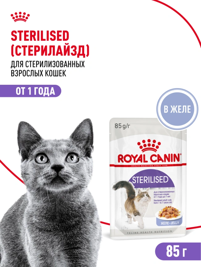 Влажный корм Royal Canin Sterilised в желе для стерилизованных кошек старше 1 года, пауч, 85 г фото 21
