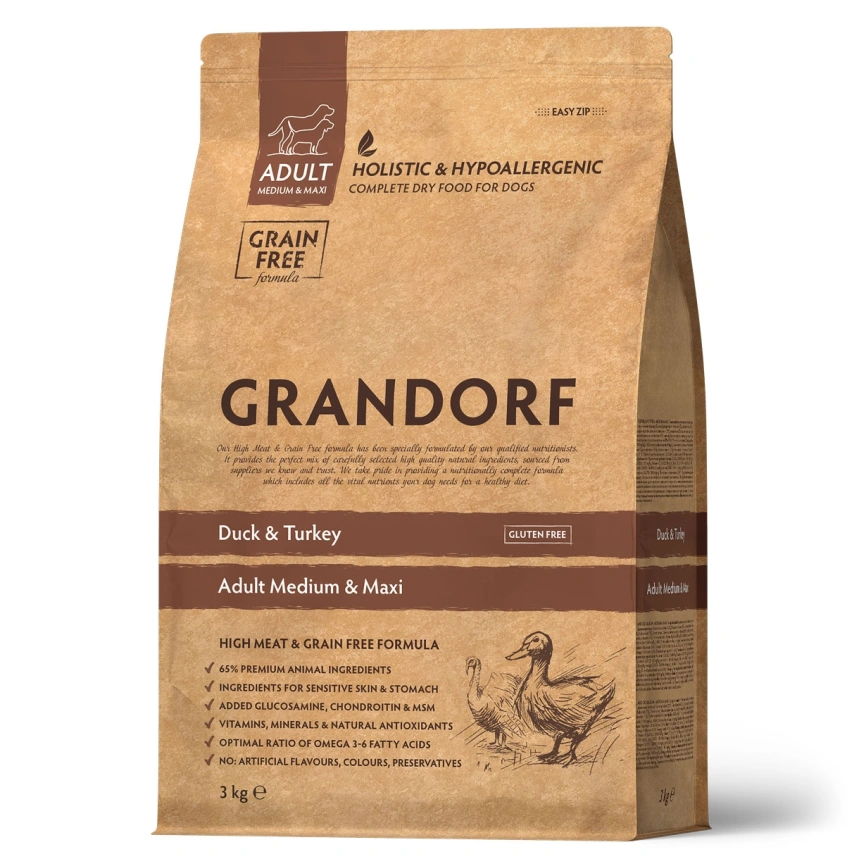Сухой корм Grandorf Duck & Turkey Med & Maxi для взрослых собак средних и крупных пород, 3 кг фото 1