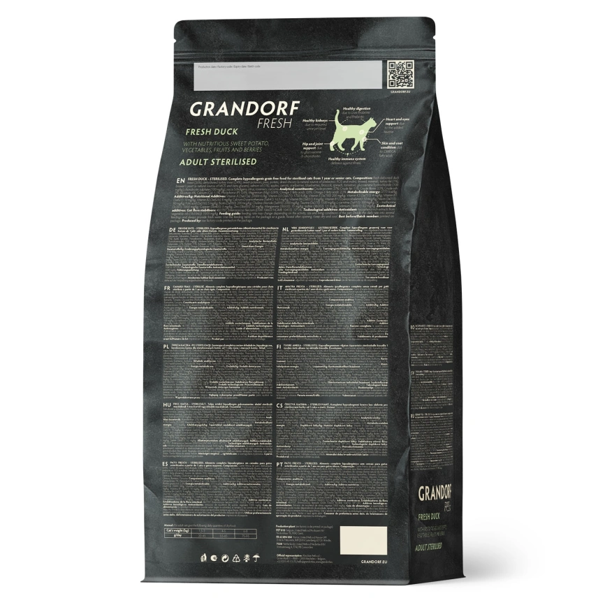 Сухой корм Grandorf Fresh Cat для стерилизованных кошек диетическая формула для особо аллергичных кошек утка с бататом 2 кг фото 2