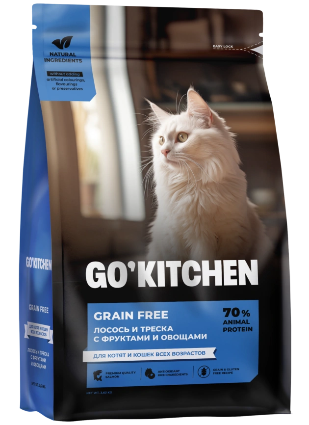 Сухой корм GO'KITCHEN для котят и кошек всех возрастов с лососем и треской, 3.63 кг фото 4