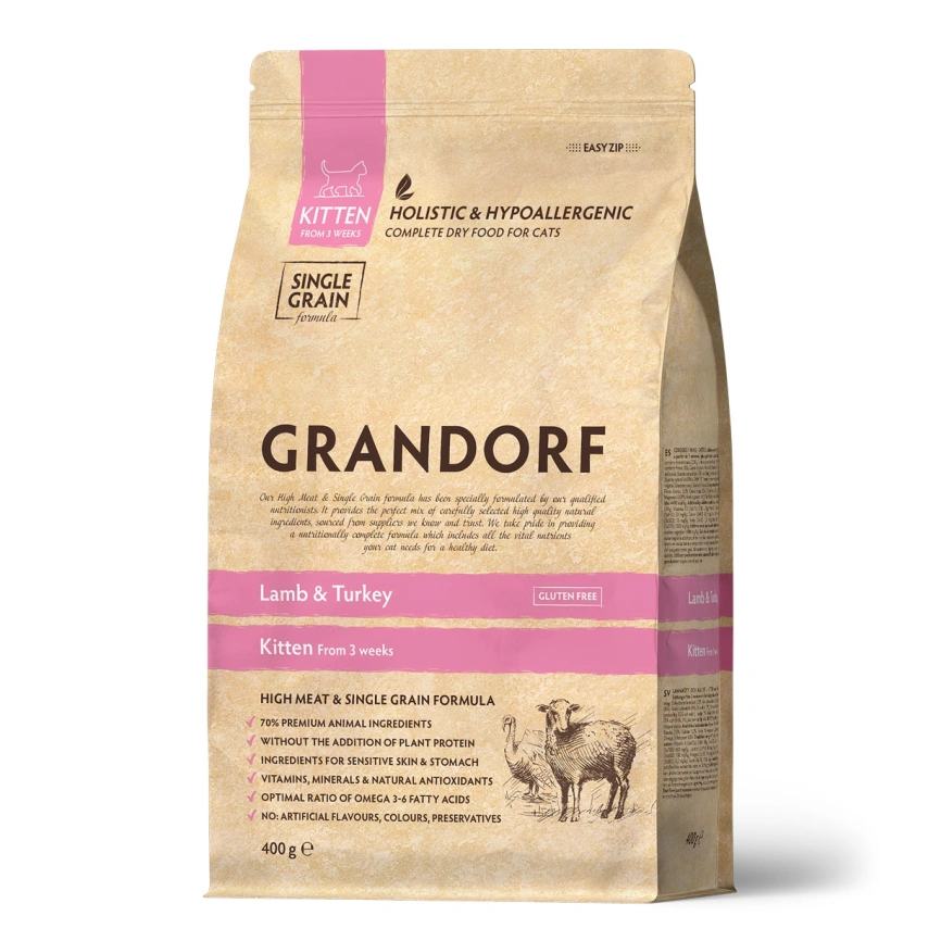 Сухой корм Grandorf Lamb & Turkey Kitten Ягненок с индейкой для котят, 400 г фото 1