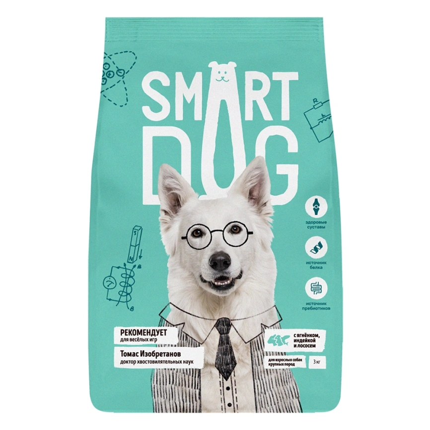 Сухой корм Smart Dog для взрослых собак крупных пород Active, с ягненком, лососем и индейкой, 3 кг фото 1
