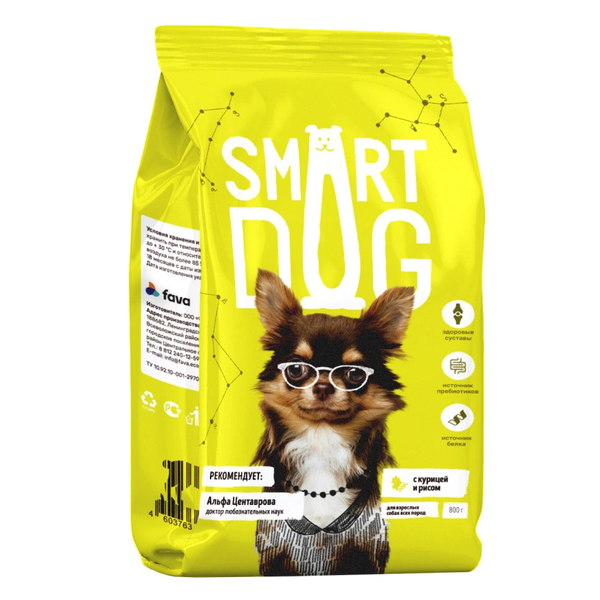Сухой корм Smart Dog для взрослых собак всех пород, с курицей и овощами, 800 г фото 1