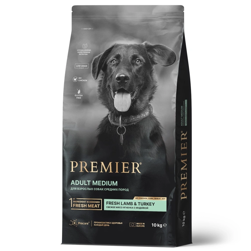 Сухой корм Premier Dog Lamb & Turkey Adult Medium для собак средних пород, 10 кг фото 1
