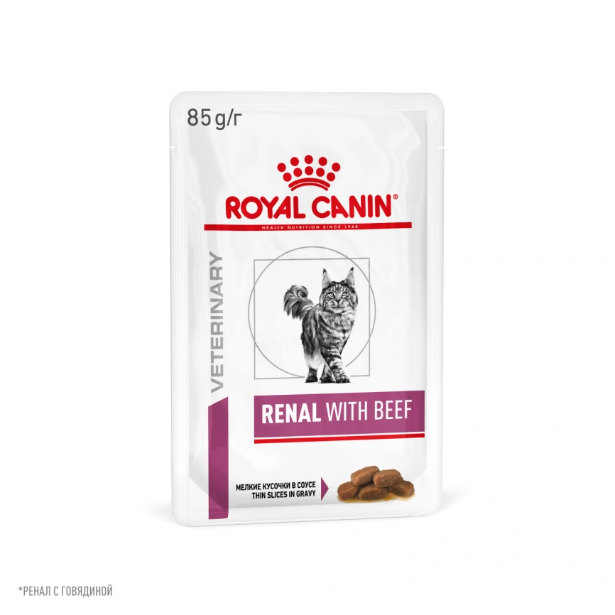 Влажный корм Royal Canin Renal with Beef в соусе для кошек при заболеваниях почек, с говядиной, пауч, 85 г фото 11